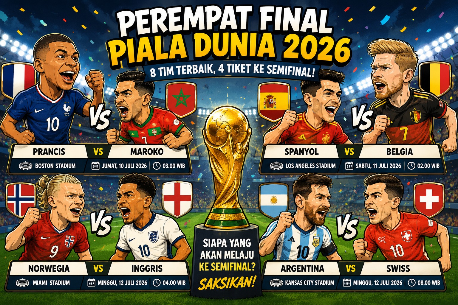 Empat Duel Panas Warnai Perempat Final Piala Dunia 2026